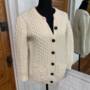 Merino wool cable knit chunky cardigan sweater sm